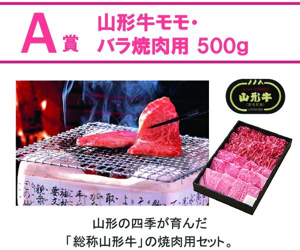 A賞「山形牛モモ・バラ焼肉用500g」